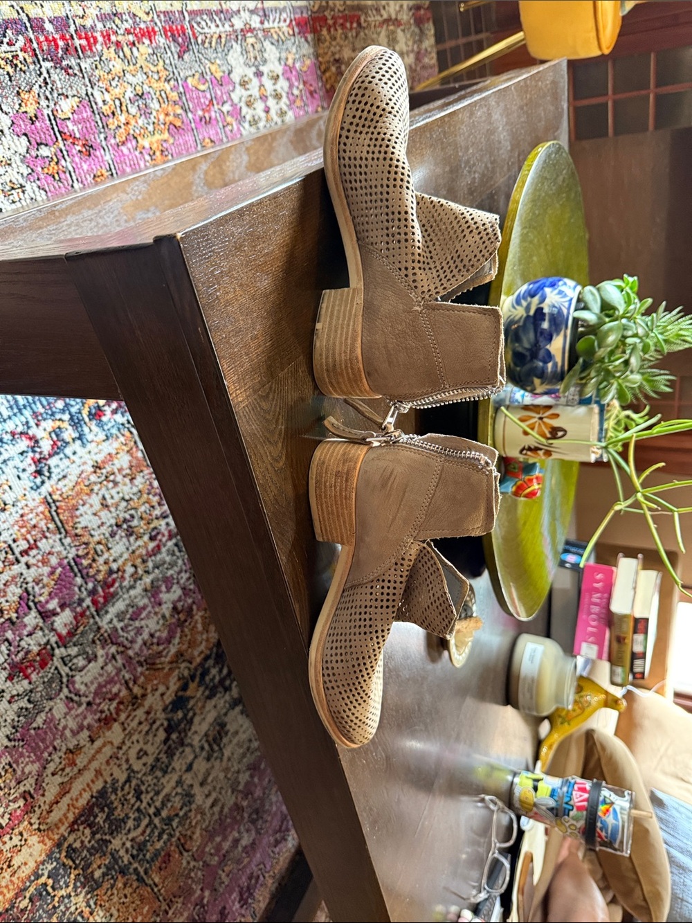 Dolce Vita Taupe Perforated Suede Ankle Booties